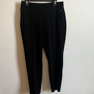 Tahari Elie M Soft Knit Pull on Black Ankle Pants with Gold Accents